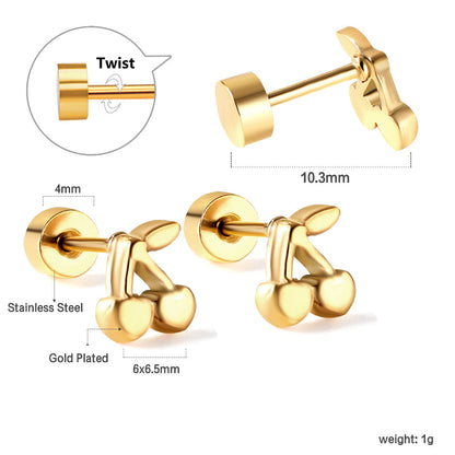 Gold coloured screw-in cherry stud earrings asonjewelry
