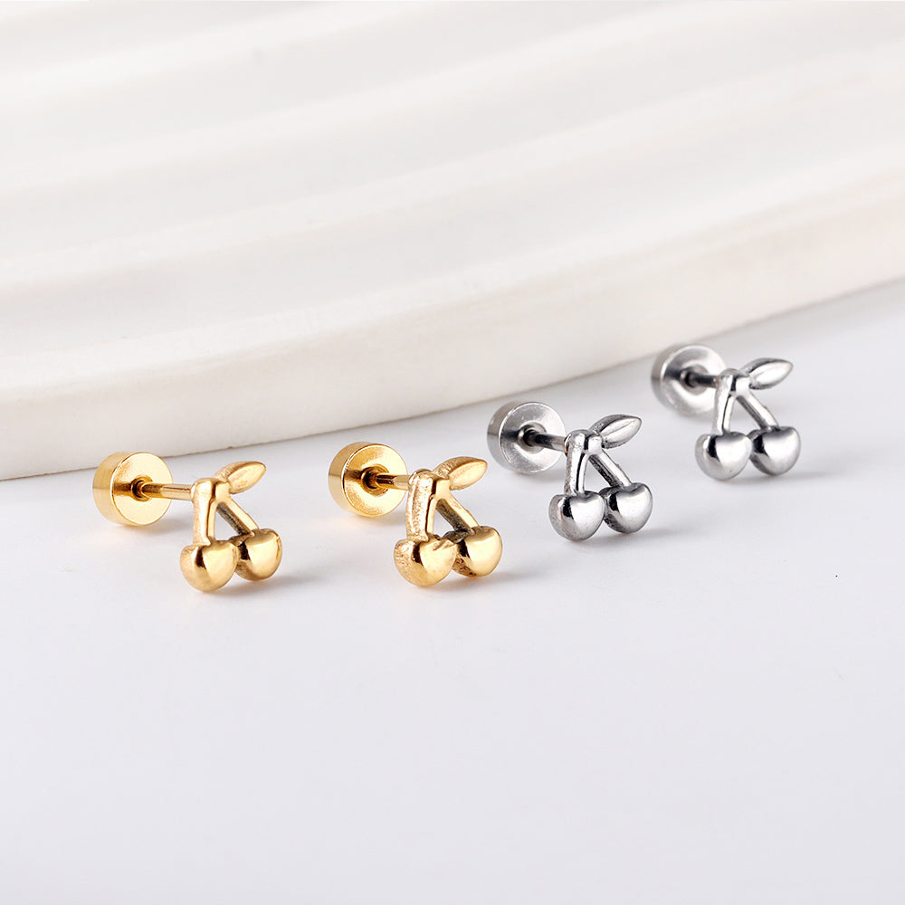 Gold coloured screw-in cherry stud earrings asonjewelry
