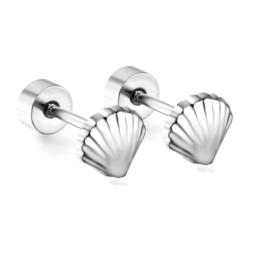 12 pairs shell shape screw-in earrings steel color asonjewelry