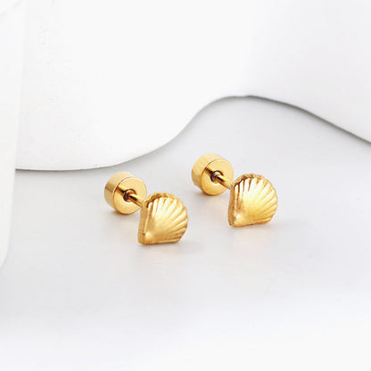 12 pairs shell shape screw-in earrings steel color asonjewelry