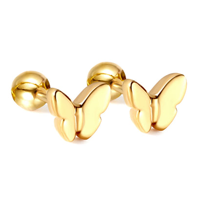 Gold coloured steel ball screw-in butterfly earrings asonjewelry