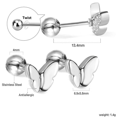 Gold coloured steel ball screw-in butterfly earrings asonjewelry