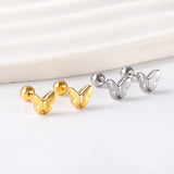 Pendientes mariposa atornillables con bolas de acero color dorado
