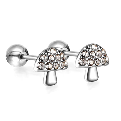 Gold coloured steel ball screw-in mushroom stud earrings with white diamonds asonjewelry