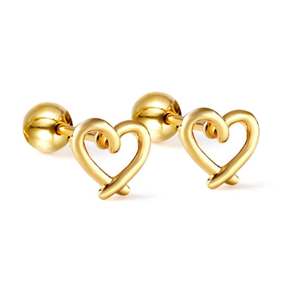 Gold coloured steel beads and screws heart cut-out earrings asonjewelry