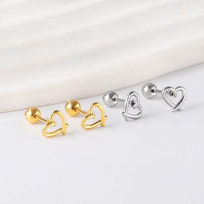 Gold coloured steel beads and screws heart cut-out earrings asonjewelry