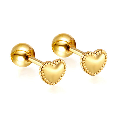 Gold coloured steel ball screw-in heart studs asonjewelry