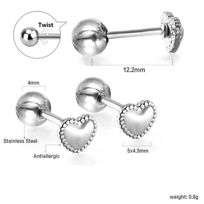 Gold coloured steel ball screw-in heart studs asonjewelry