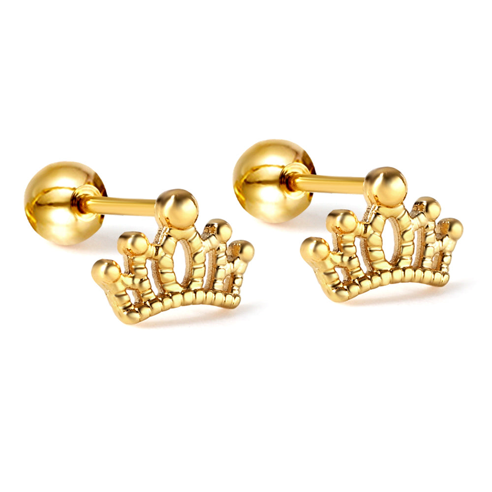 Gold coloured steel ball screw-in crown stud earrings asonjewelry