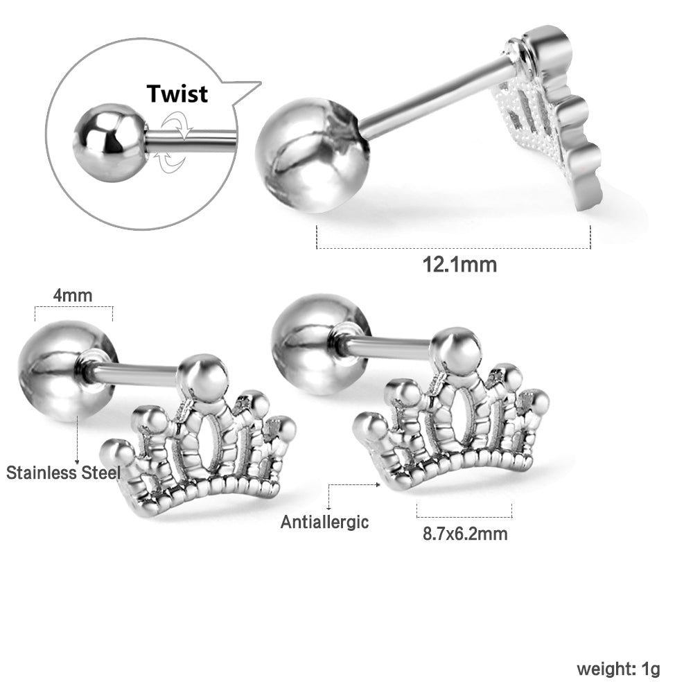 Gold coloured steel ball screw-in crown stud earrings asonjewelry