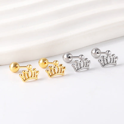 Gold coloured steel ball screw-in crown stud earrings asonjewelry