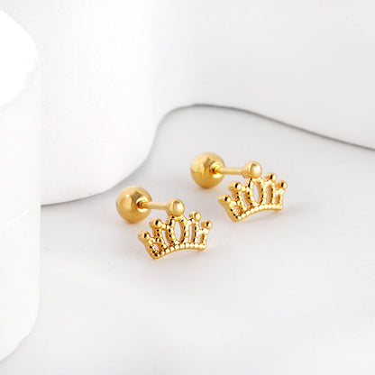 Gold coloured steel ball screw-in crown stud earrings asonjewelry