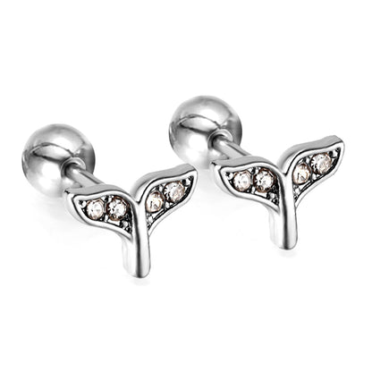 Gold coloured steel ball screw-in crooked star with white diamonds stud earrings asonjewelry