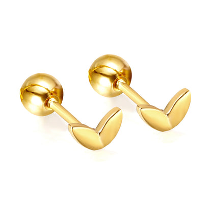 Gold coloured steel ball screw-in leaf stud earrings asonjewelry