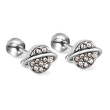 Pendientes Stud Planet + Orbit de Acero Dorado con Diamantes Blancos