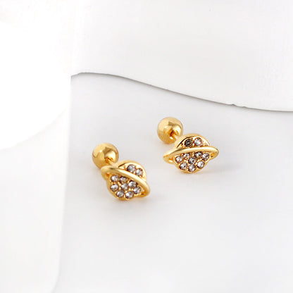 Golden Steel Stud Planet + Orbit with White Diamonds Earrings asonjewelry
