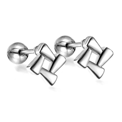 Gold coloured steel ball screw plug square block earrings asonjewelry