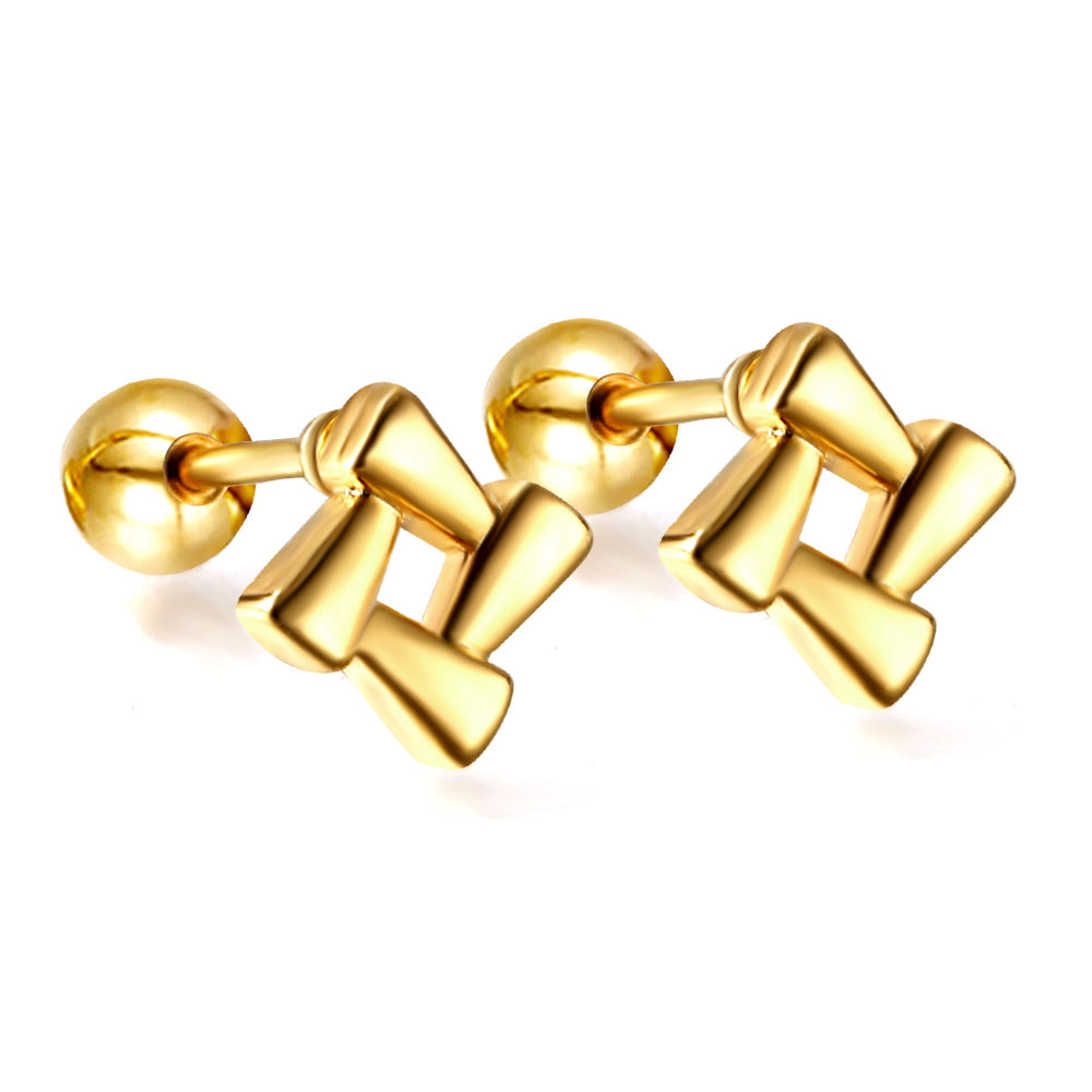 Gold coloured steel ball screw plug square block earrings asonjewelry
