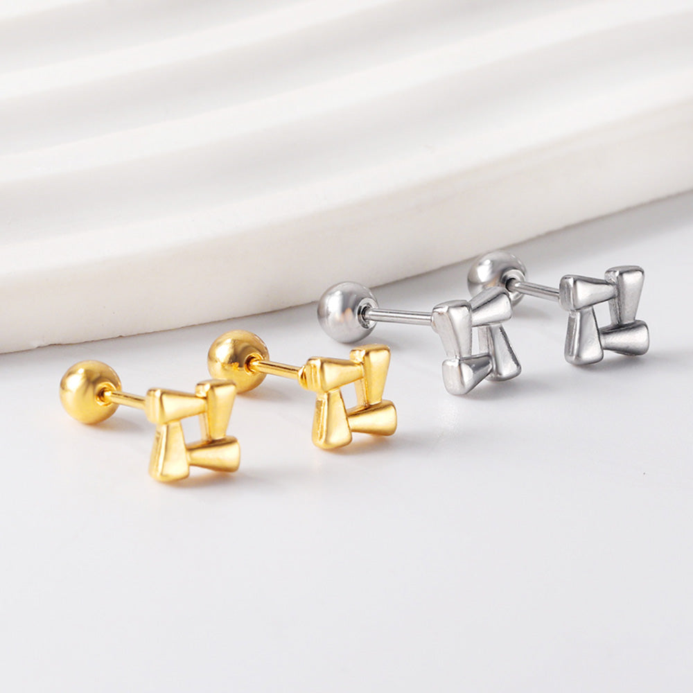 Gold coloured steel ball screw plug square block earrings asonjewelry
