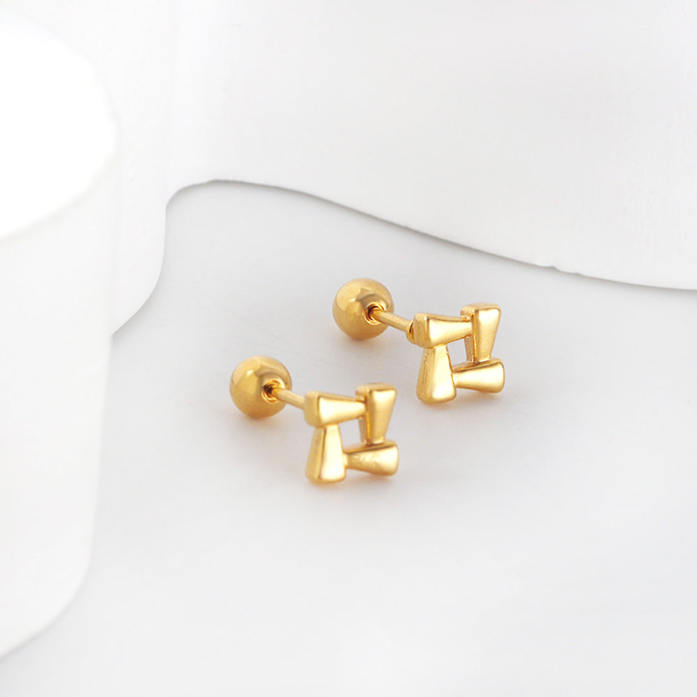 Gold coloured steel ball screw plug square block earrings asonjewelry