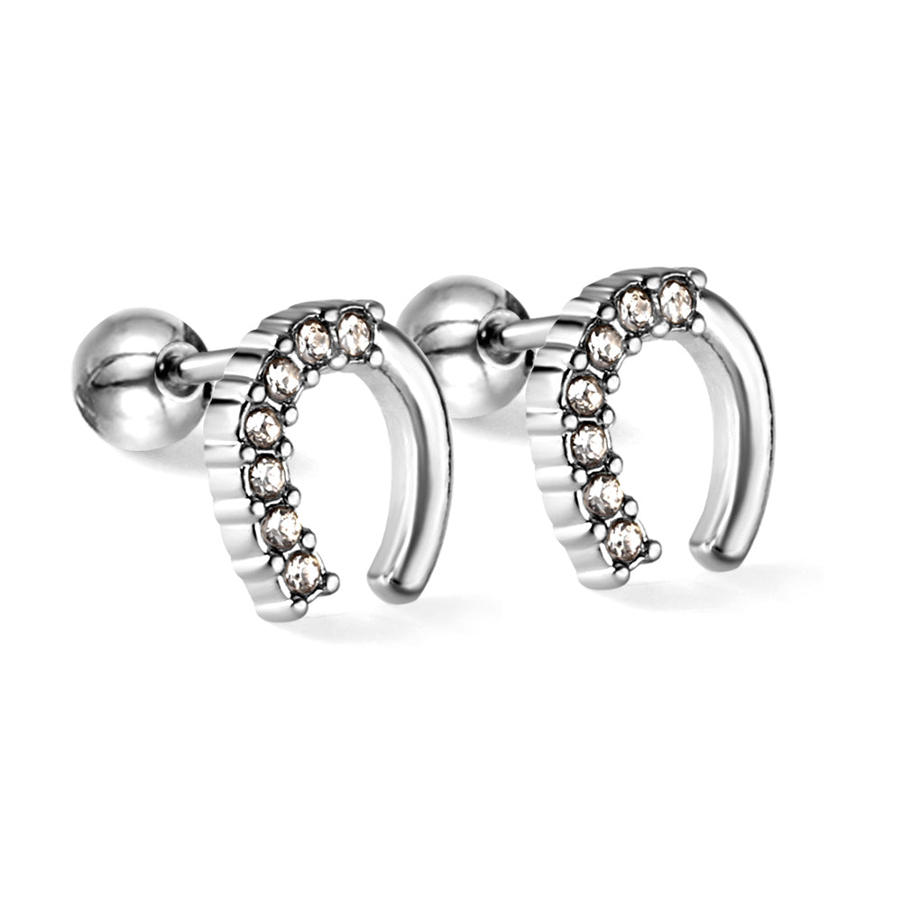 Golden Steel Stud Planet + Orbit with White Diamonds Earrings asonjewelry