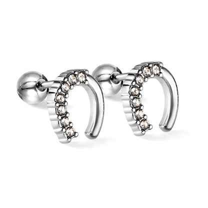 Golden Steel Stud Planet + Orbit with White Diamonds Earrings asonjewelry