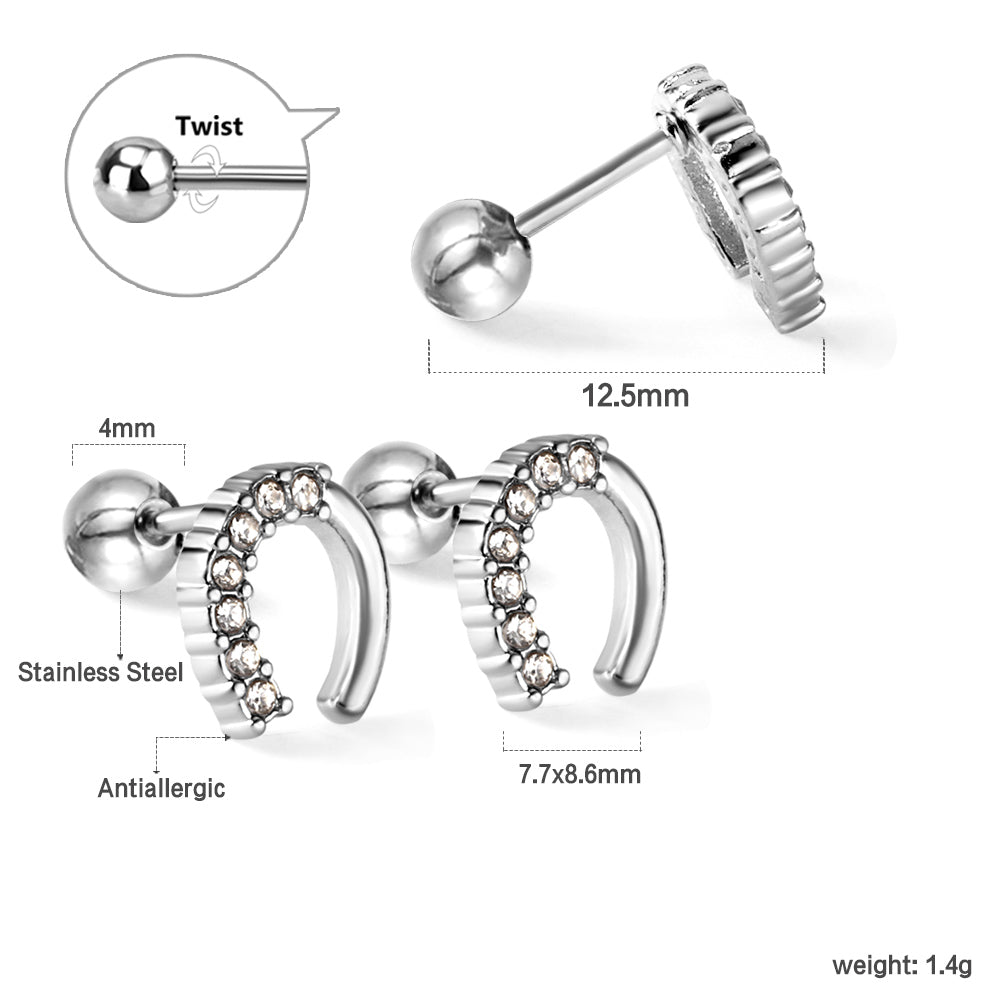 Golden Steel Stud Planet + Orbit with White Diamonds Earrings asonjewelry