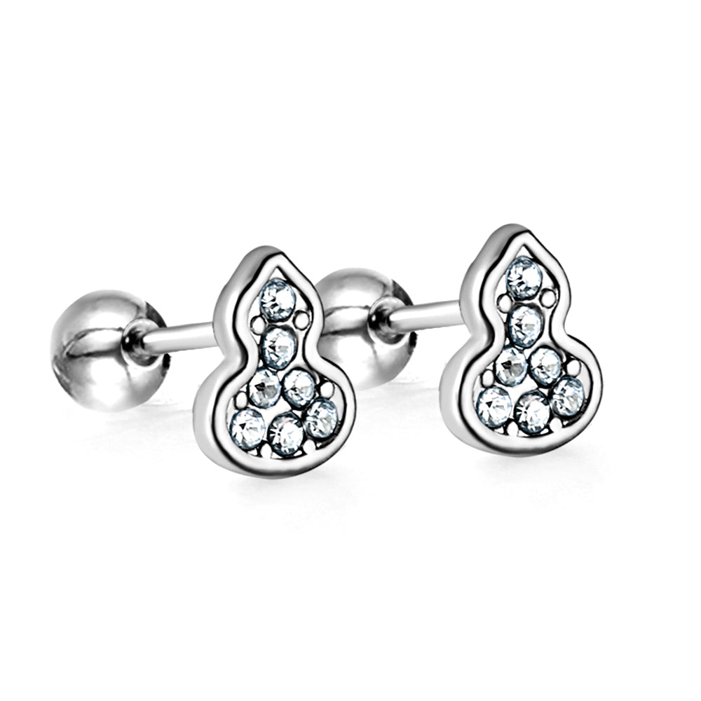 Gold coloured steel ball screw-in gourd with white diamonds stud earrings asonjewelry