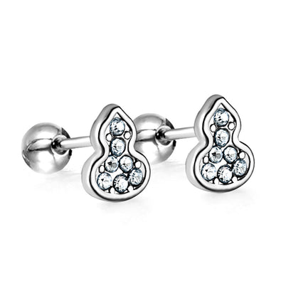 Gold coloured steel ball screw-in gourd with white diamonds stud earrings asonjewelry