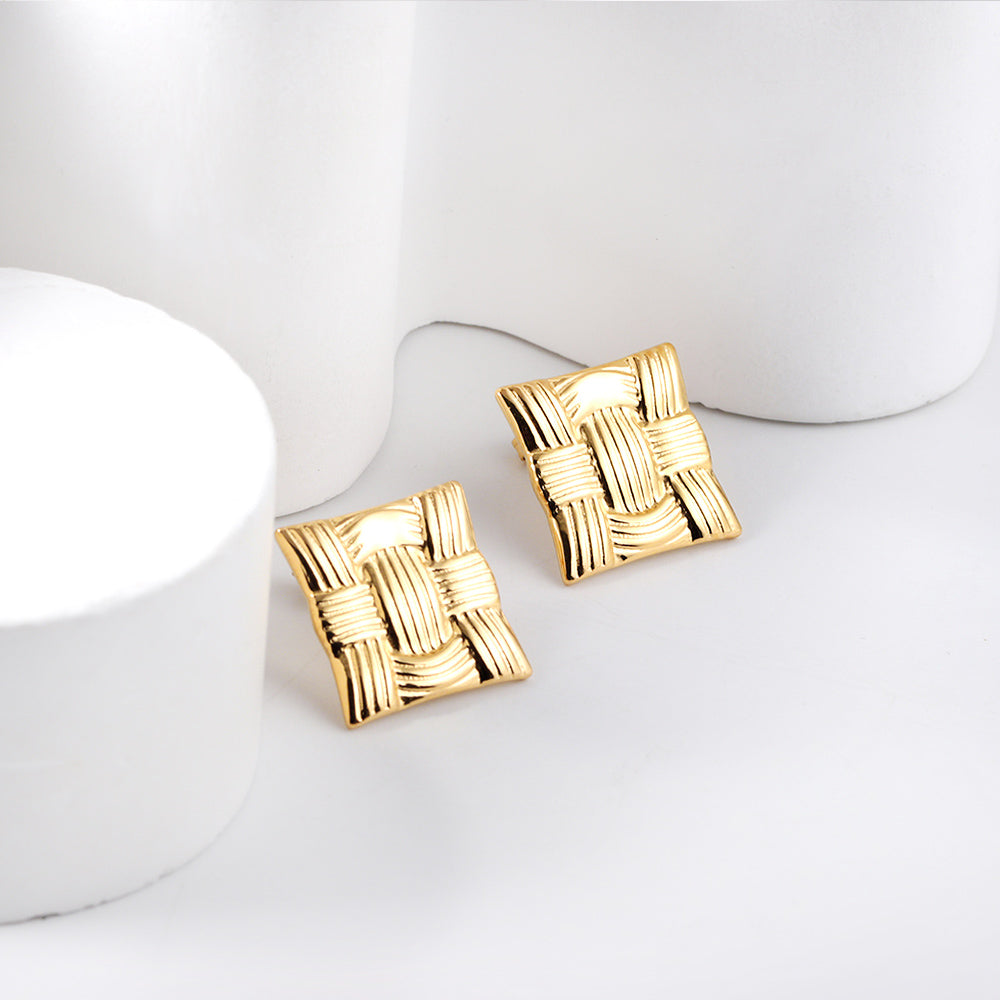 Golden Square Knit Earrings asonjewelry