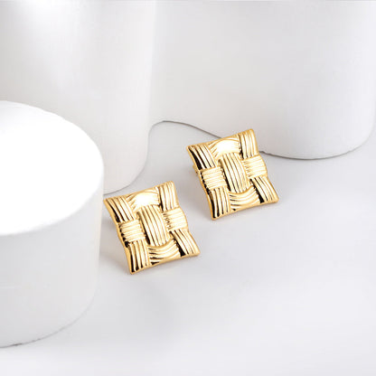 Golden Square Knit Earrings asonjewelry
