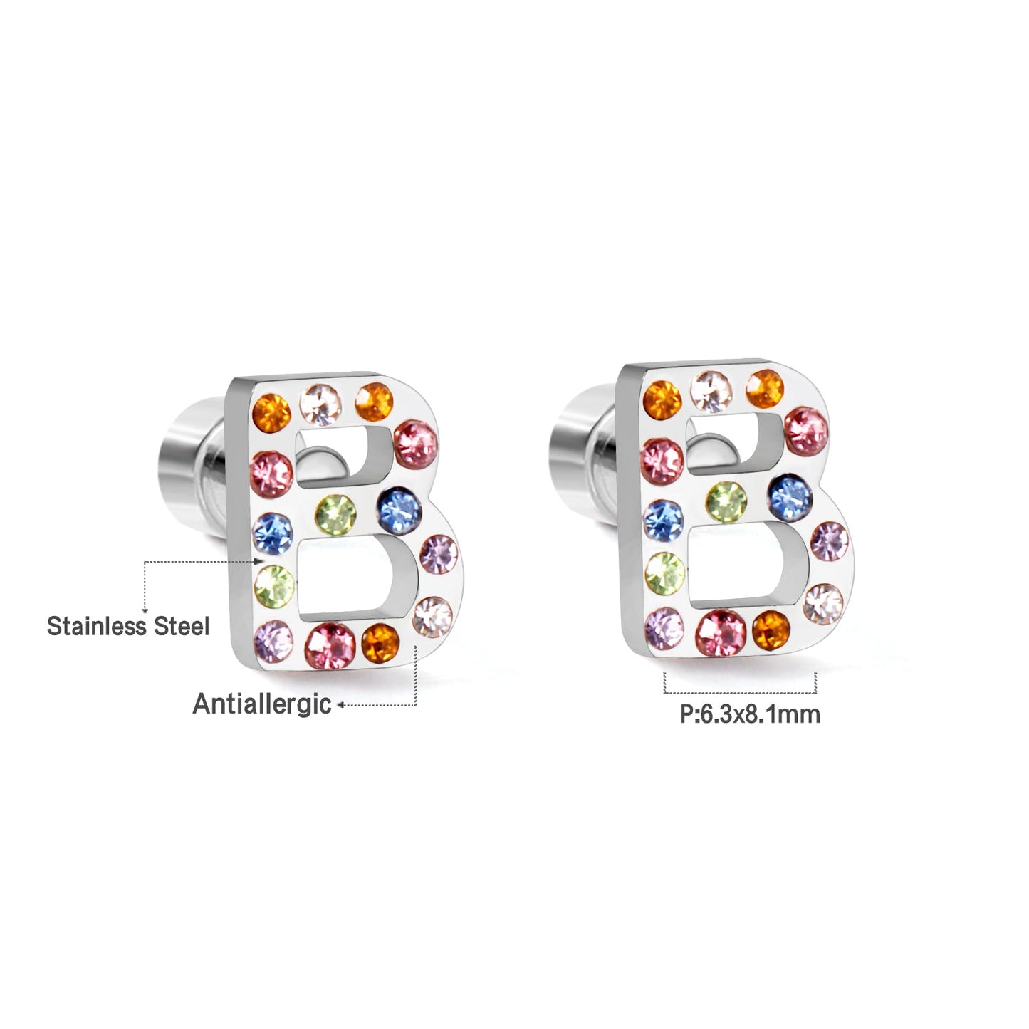 12 pairs Steel/Gold Monogram Screwback Earrings A-Z asonjewelry