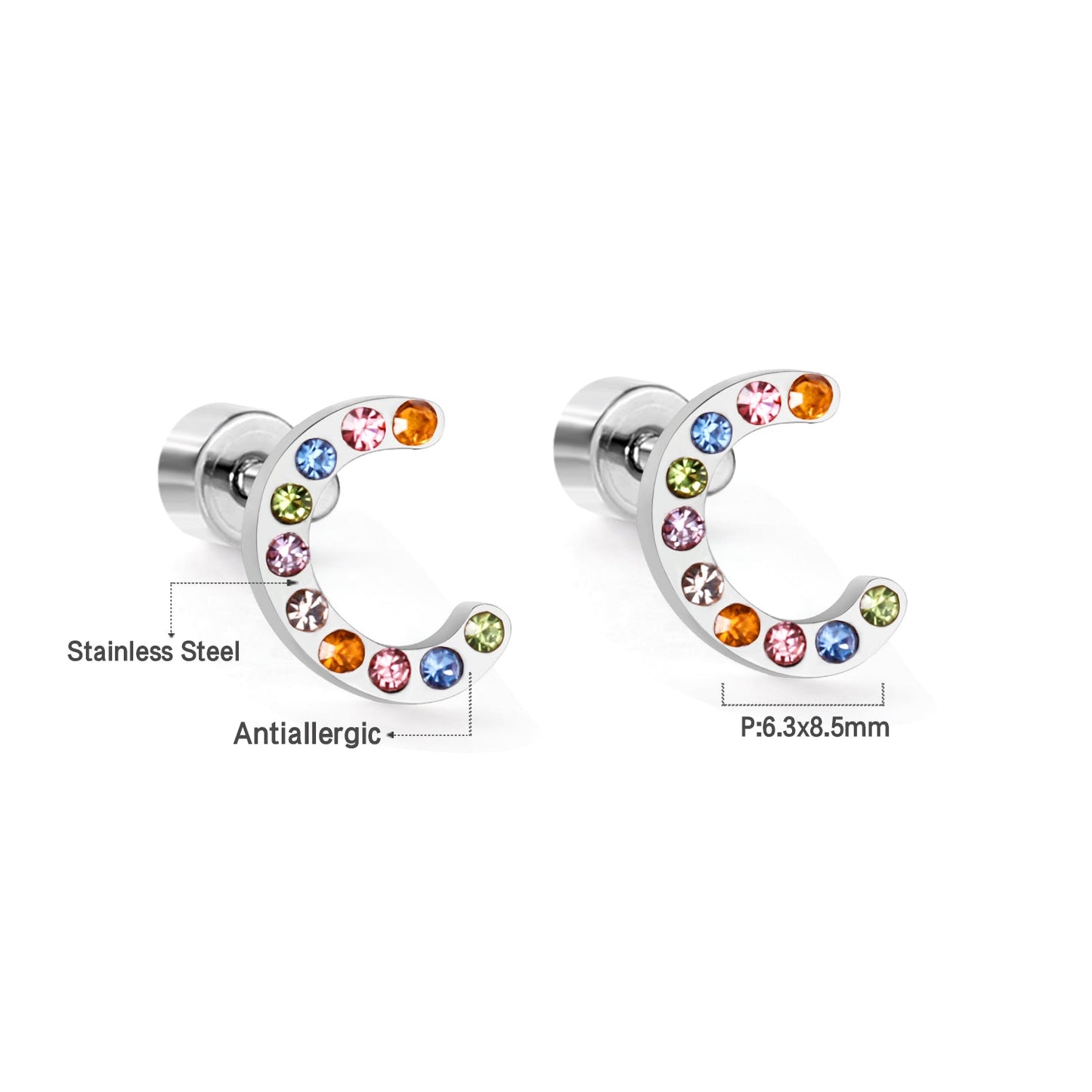 12 pairs Steel/Gold Monogram Screwback Earrings A-Z asonjewelry