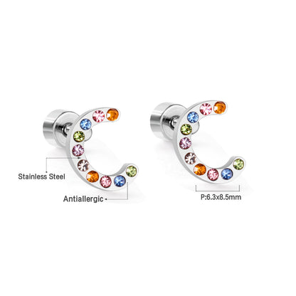 12 pairs Steel/Gold Monogram Screwback Earrings A-Z asonjewelry