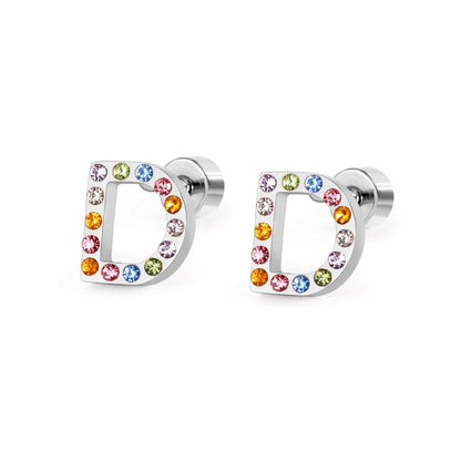 12 pairs Steel/Gold Monogram Screwback Earrings A-Z asonjewelry