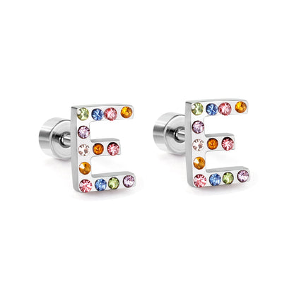 12 pairs Steel/Gold Monogram Screwback Earrings A-Z asonjewelry