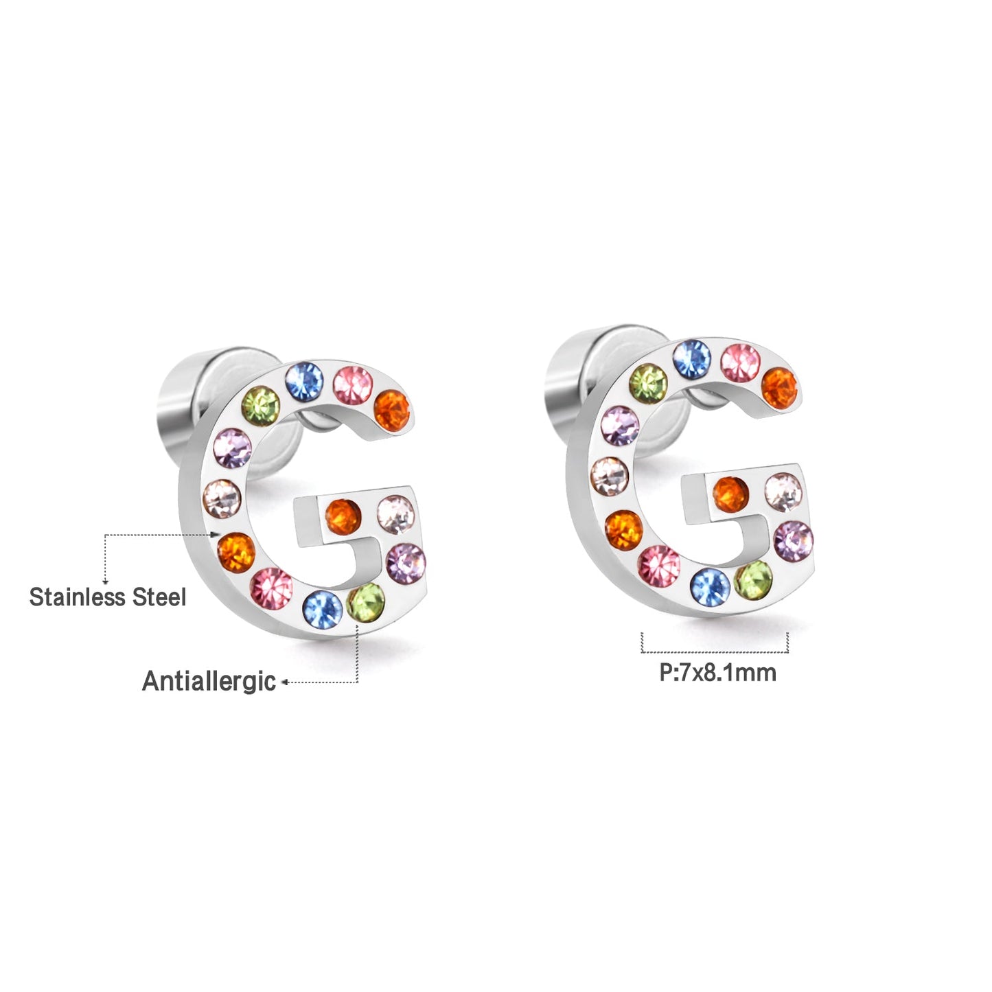 12 pairs Steel/Gold Monogram Screwback Earrings A-Z asonjewelry