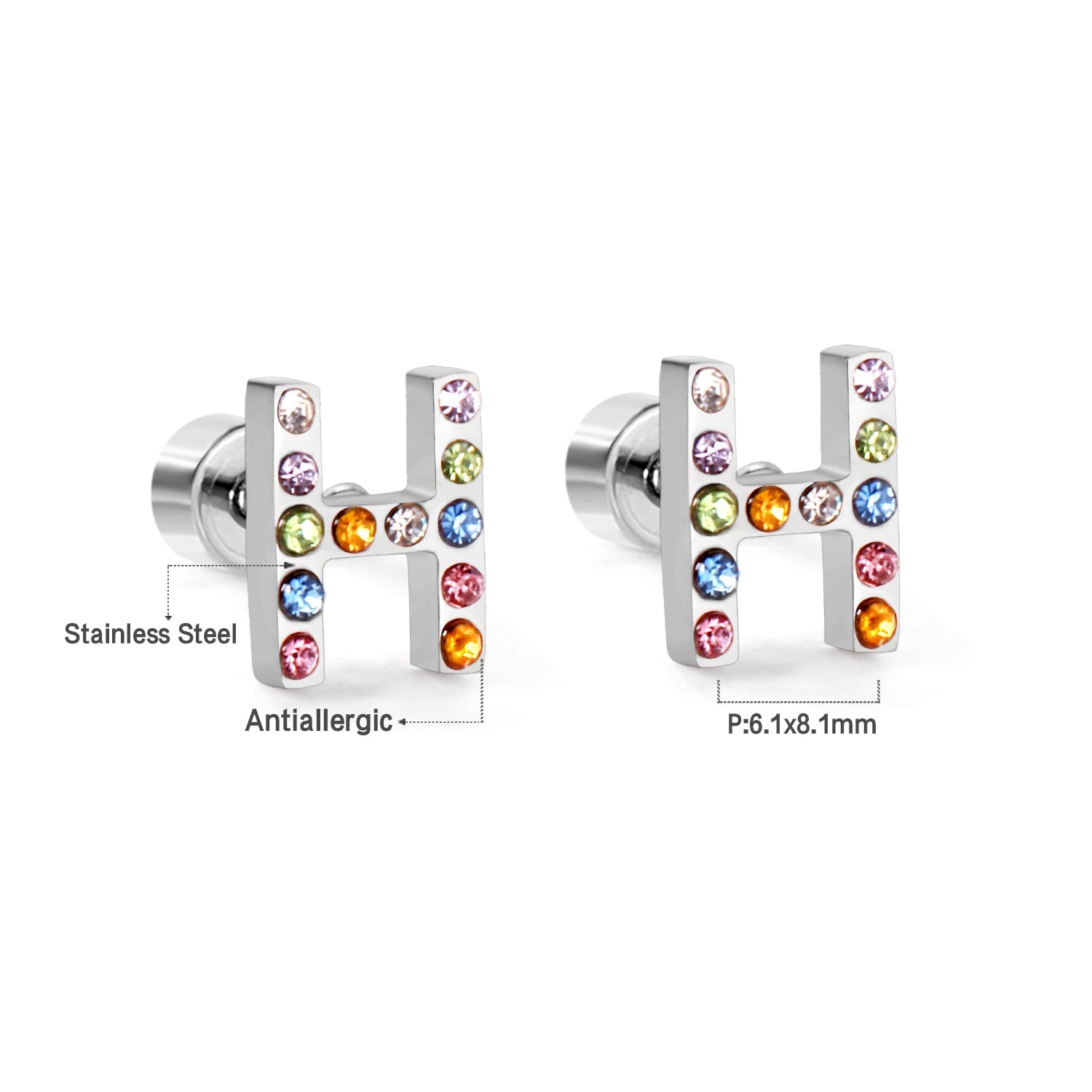 12 pairs Steel/Gold Monogram Screwback Earrings A-Z asonjewelry