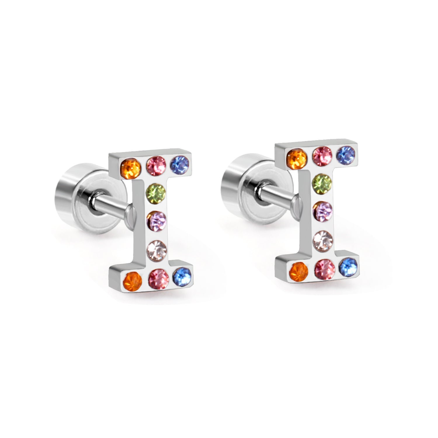 12 pairs Steel/Gold Monogram Screwback Earrings A-Z asonjewelry