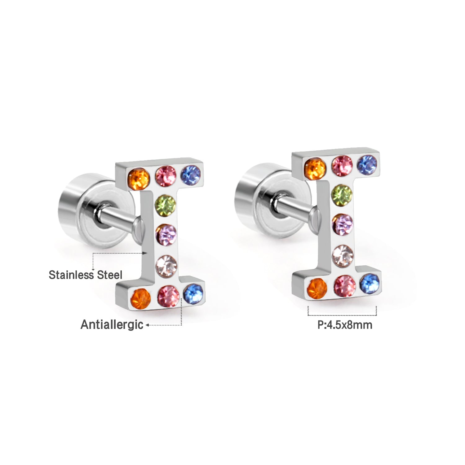 12 pairs Steel/Gold Monogram Screwback Earrings A-Z asonjewelry