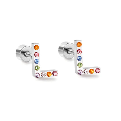 12 pairs Steel/Gold Monogram Screwback Earrings A-Z asonjewelry