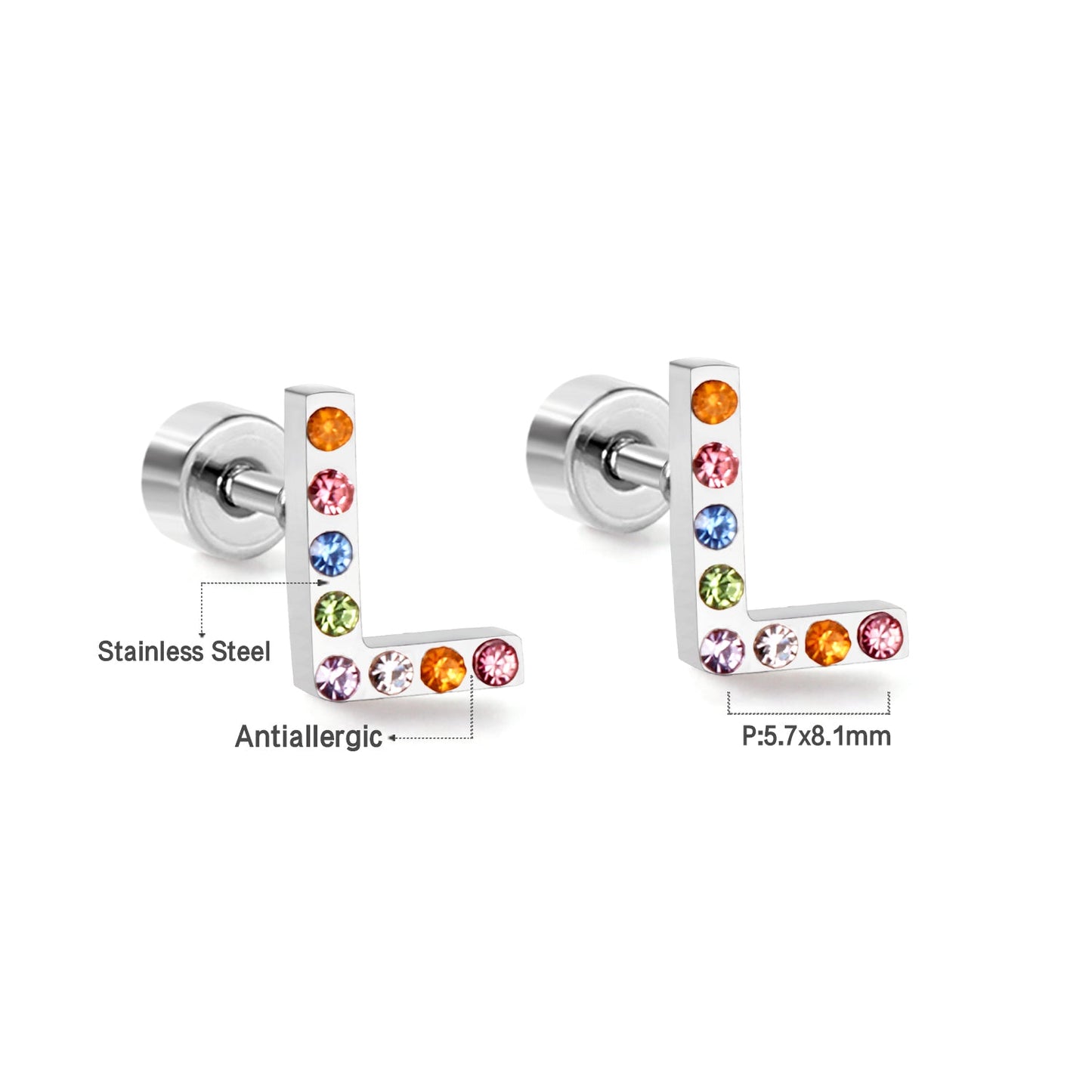 12 pairs Steel/Gold Monogram Screwback Earrings A-Z asonjewelry