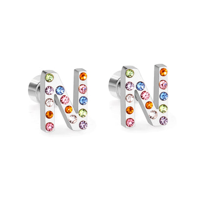 12 pairs Steel/Gold Monogram Screwback Earrings A-Z asonjewelry