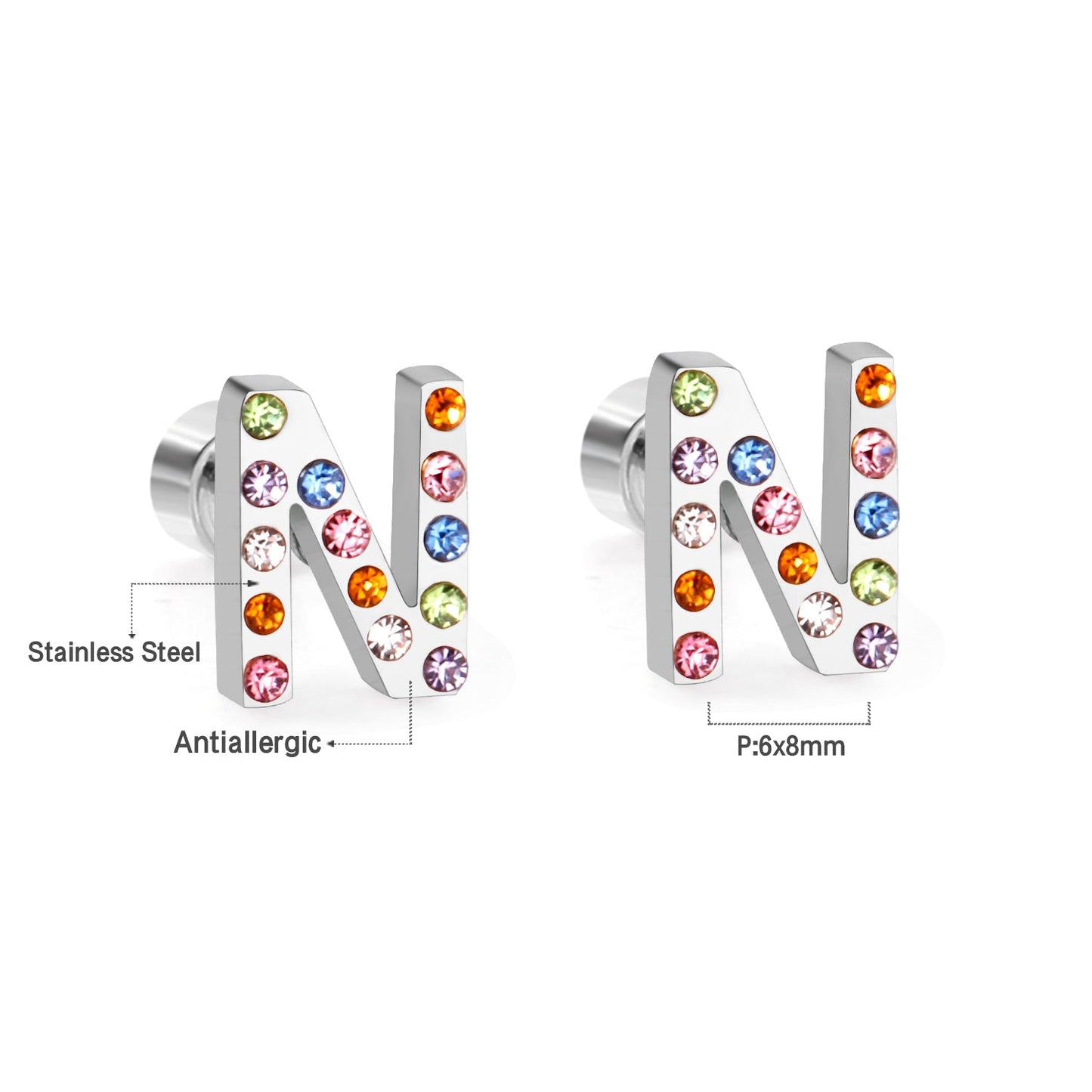 12 pairs Steel/Gold Monogram Screwback Earrings A-Z asonjewelry