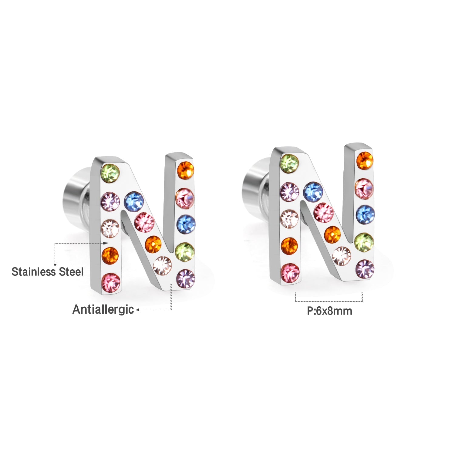 12 pairs Steel/Gold Monogram Screwback Earrings A-Z asonjewelry