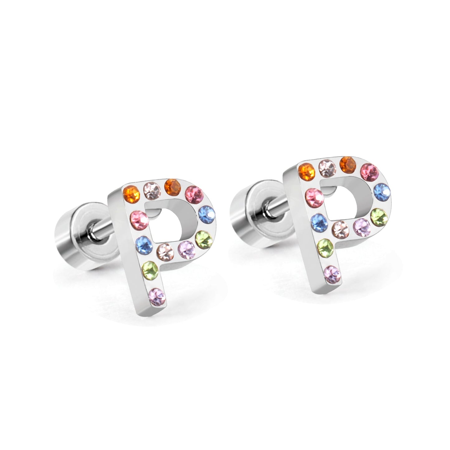 12 pairs Steel/Gold Monogram Screwback Earrings A-Z asonjewelry