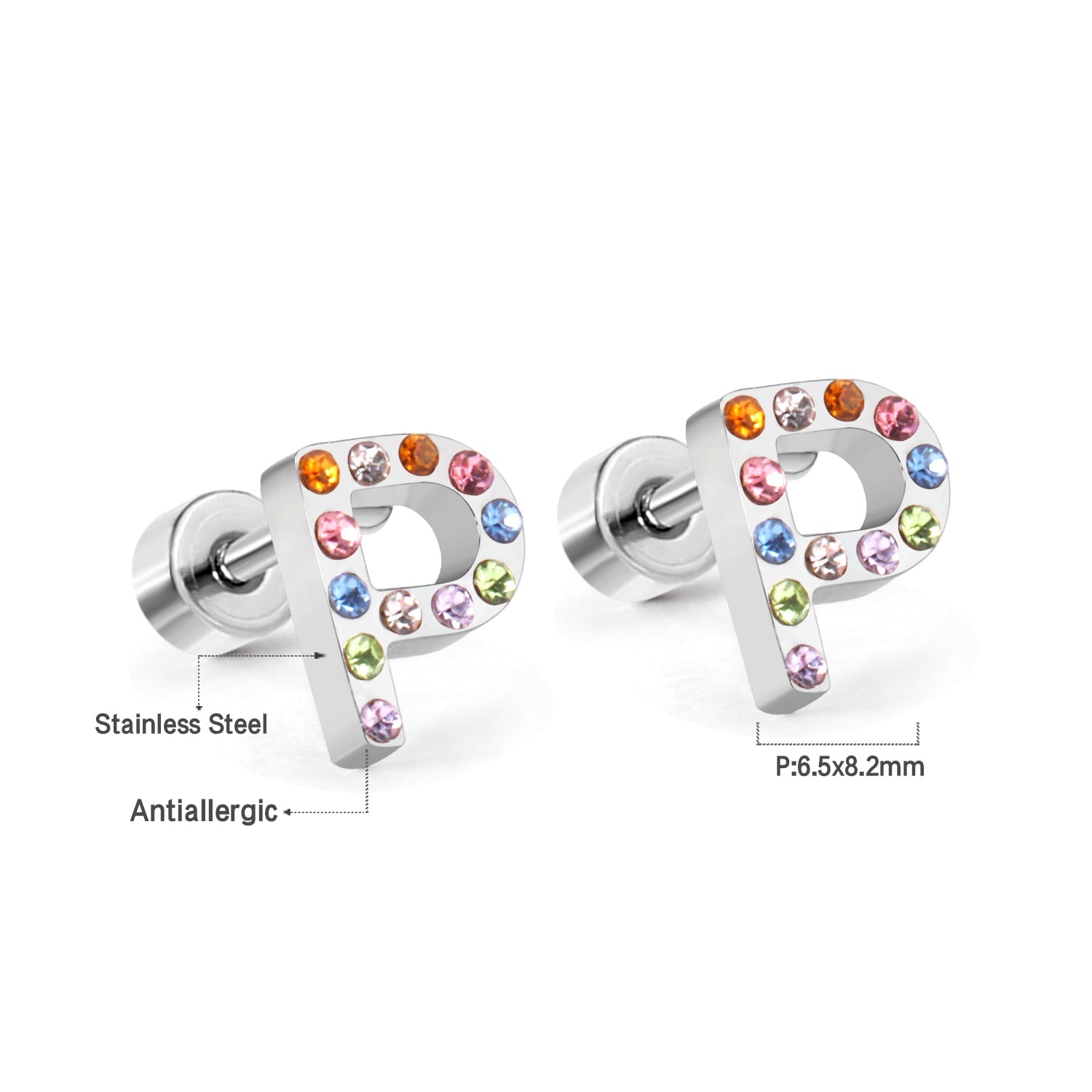 12 pairs Steel/Gold Monogram Screwback Earrings A-Z asonjewelry