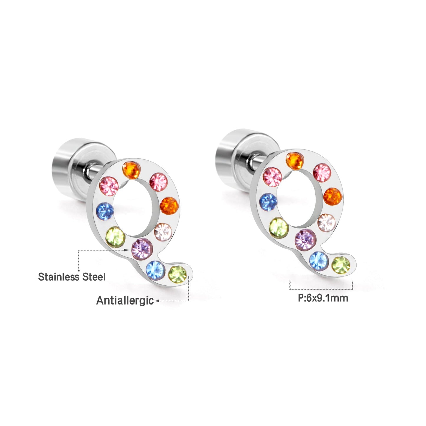 12 pairs Steel/Gold Monogram Screwback Earrings A-Z asonjewelry