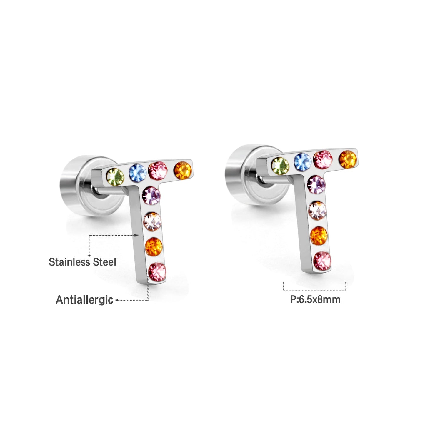 12 pairs Steel/Gold Monogram Screwback Earrings A-Z asonjewelry