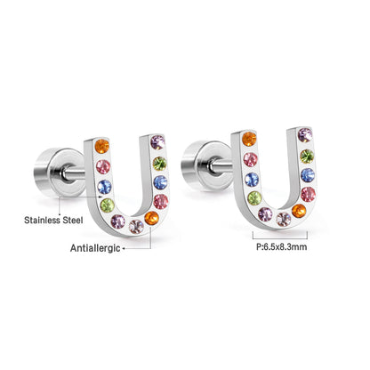 12 pairs Steel/Gold Monogram Screwback Earrings A-Z asonjewelry